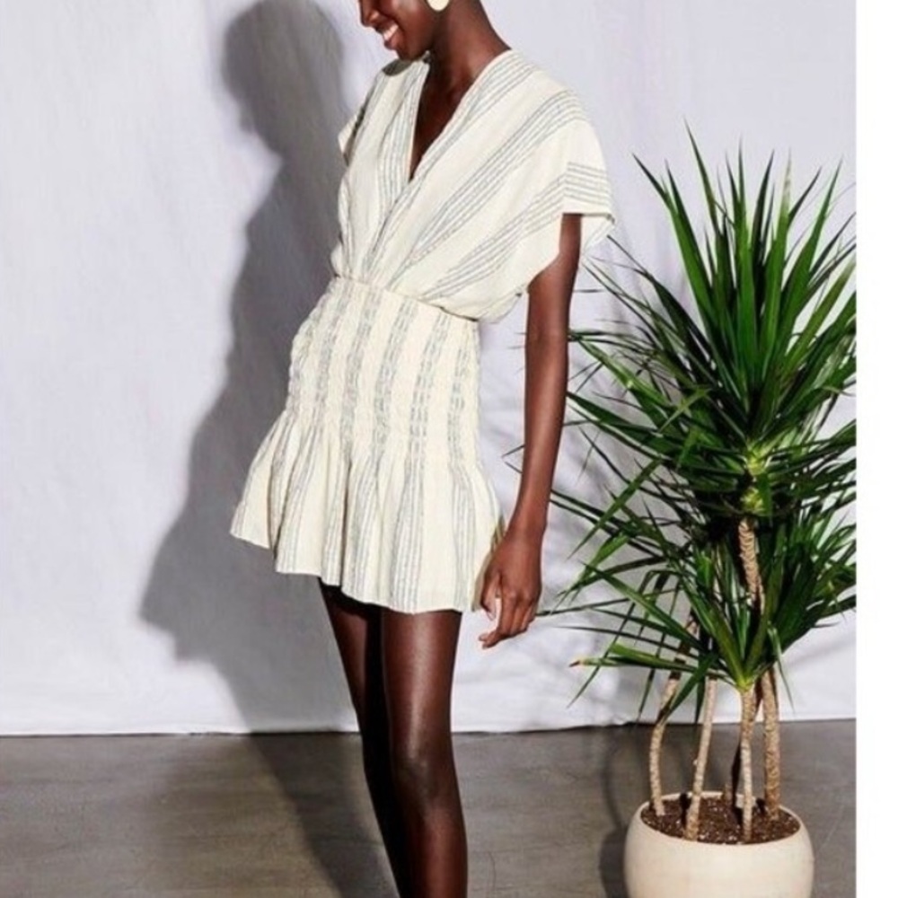 SAYLOR  Anthropologie Astrud Woven Sequin Stripe Blouson Mini Dress Size XS